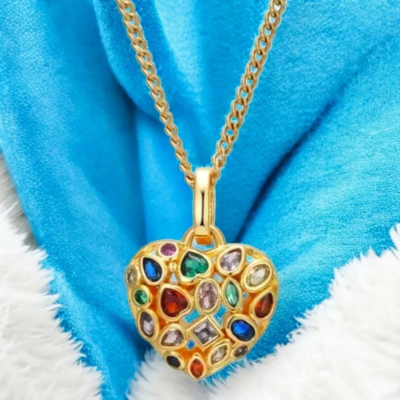 🆕️18K Gold Plated Rhinestone Heart Charm Necklace - Colorful Statement Piece✨ - Picture 6 of 14